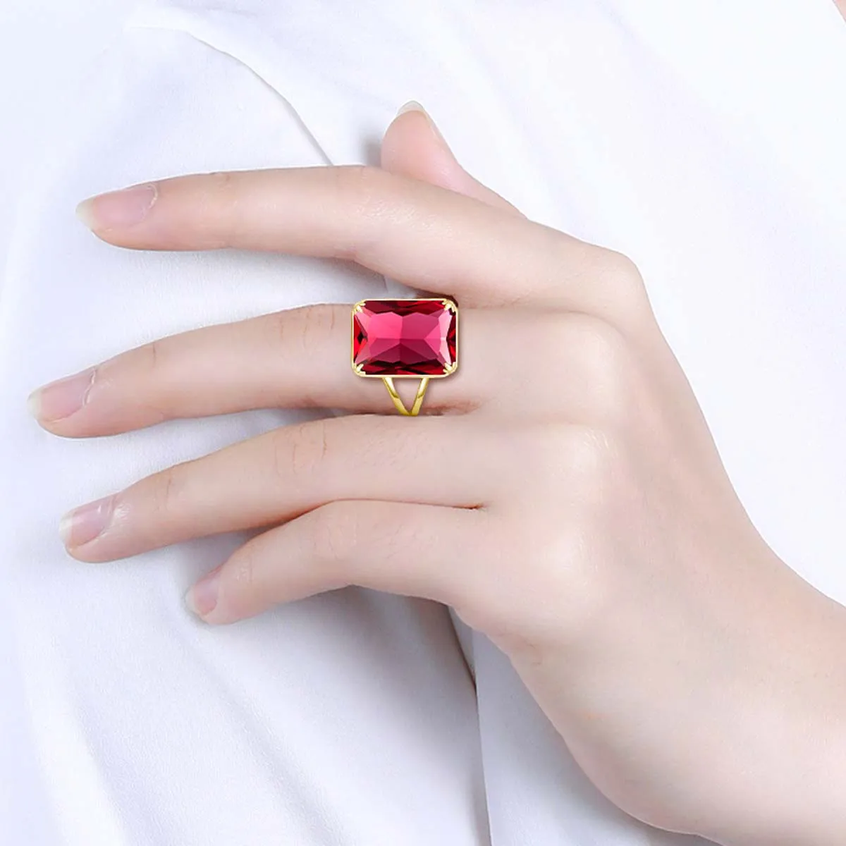 Vintage 14k Gold Filled Ruby Big Cocktail Ring Rainbow Gemstone Evening Party Right Hand Jewelry Birthstone Ring Gift for Her