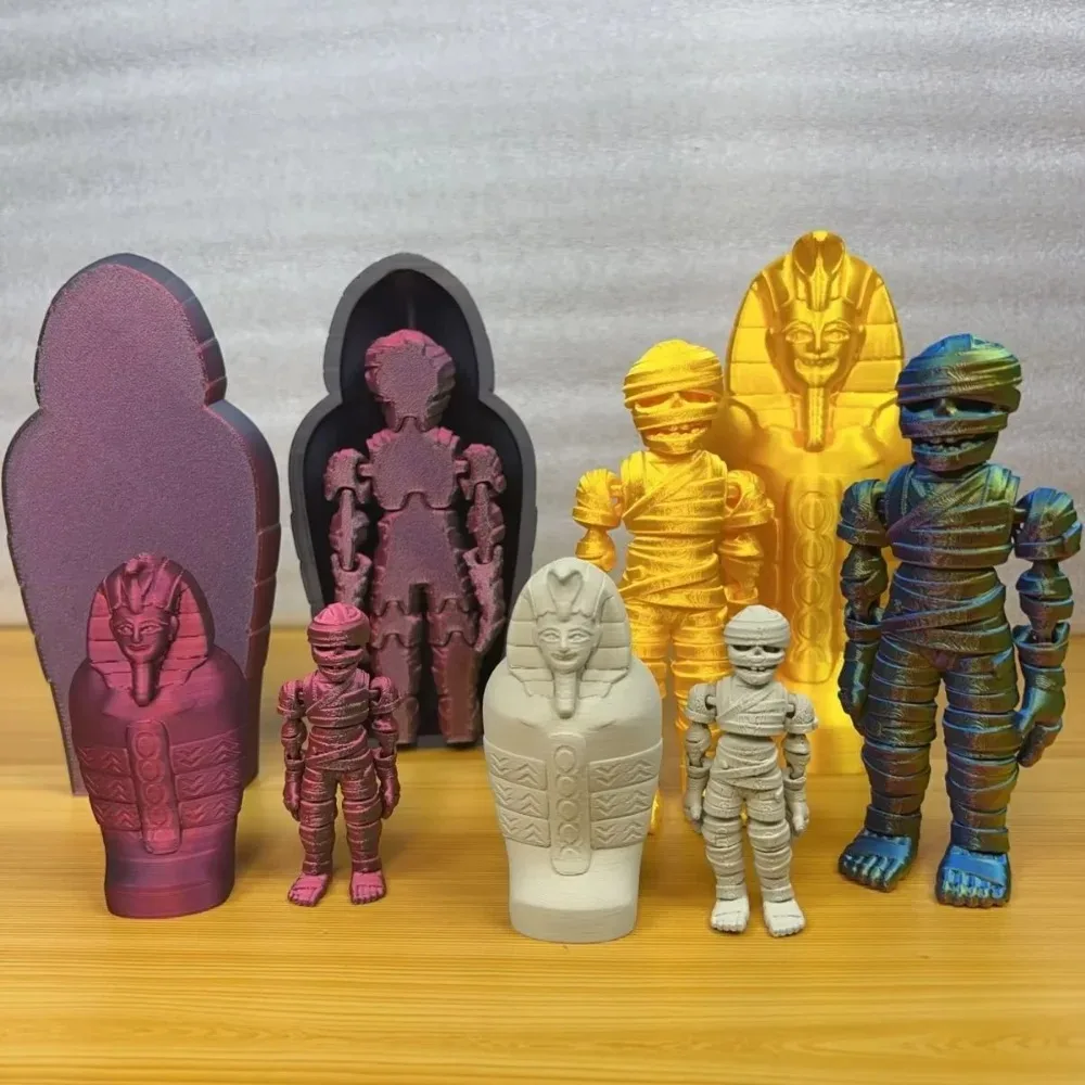لعبة مطبوعة ثلاثية الأبعاد نموذج هدايا تزيين المومياء فرعون مصري زخرفة ديكور مومياء متحركة واقعية + مجموعة أبو الهول