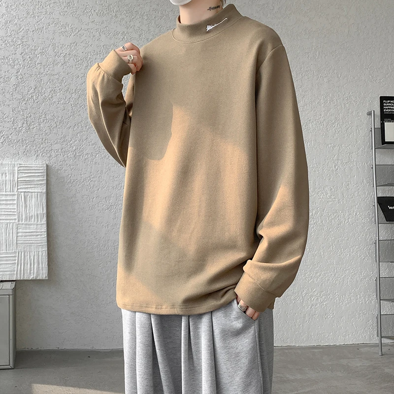 

M-XXXXXL Мужская футболка с полуводолазкой и вышивкой, утолщенные однотонные термобелье, уличная одежда, базовый слой, топы для мужчин 5XL 4XL