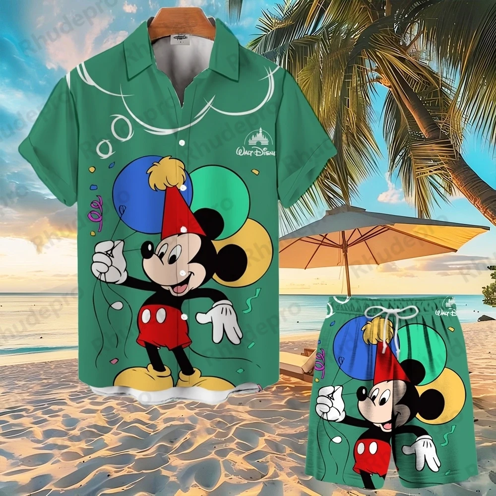 

2025 Mickey Mouse Men Women Hawaiian Shirt Set Cartoon Hawaii Shirt Summer Beach Shirt Stormtrooper Short-sleeved Suit