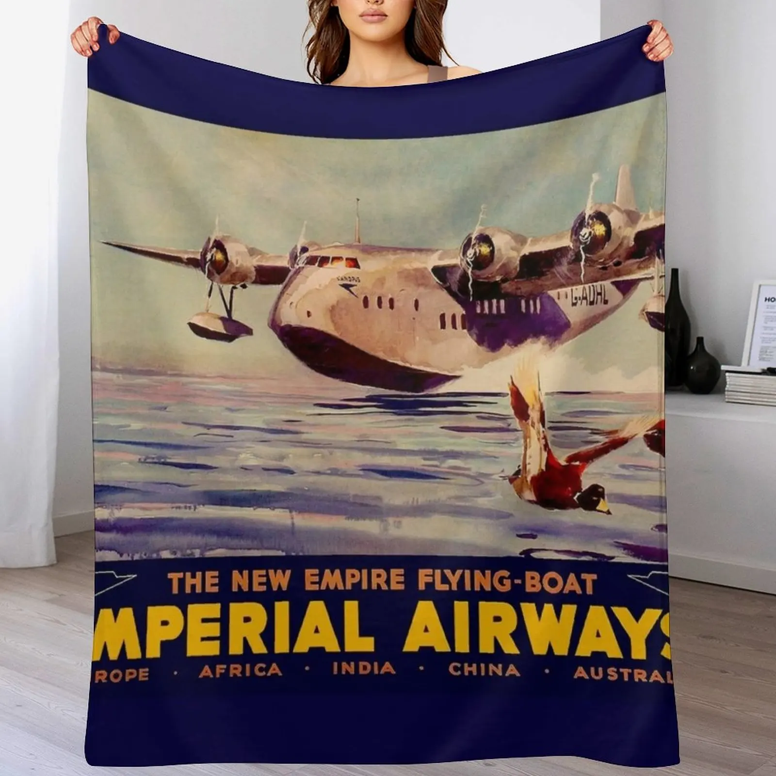 New IMPERIAL AIRWAYS : Flying Boat Travel Advertising Print Throw Blanket Decorative Sofas Tourist Blankets