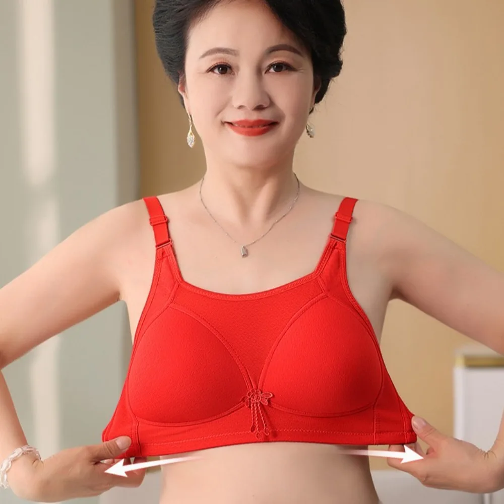 Large Size Mother's Wireless Bra Close-fitting Anti-sagging Seamless Bra Underwear Gathered Breasts Adjustable