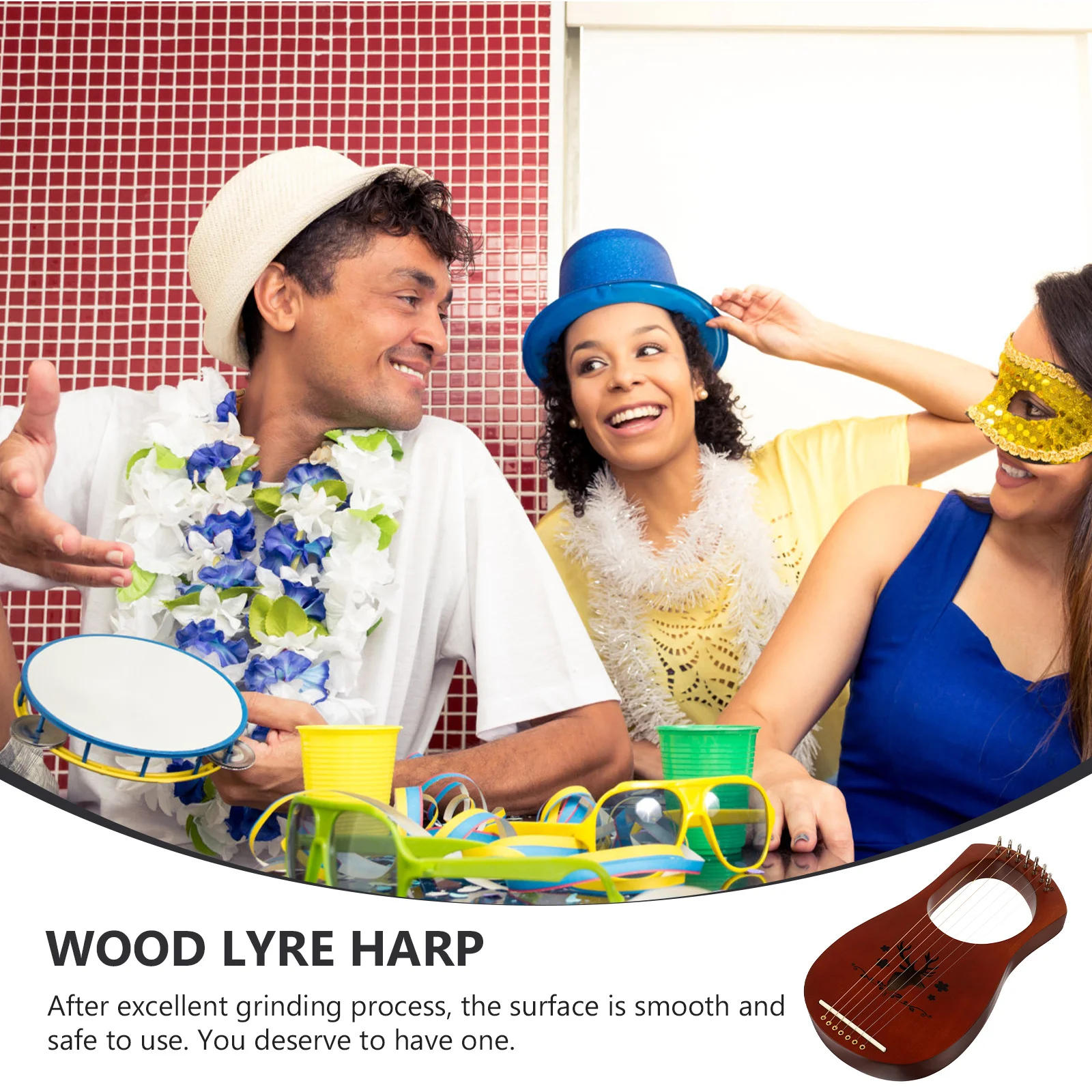 

1 Set Retro Reindeer Harp 7 String Wood Body Metal Strings Handheld Lyre Instrument Ancient Style Wooden Harp Musical Instrument