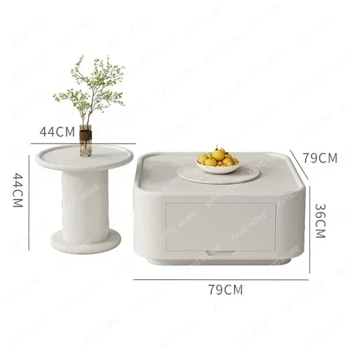 A Cream Style Stone Plate Coffee Table Mother And Child Paint Designer Square Tea Table Storage Square Side Table Furniture