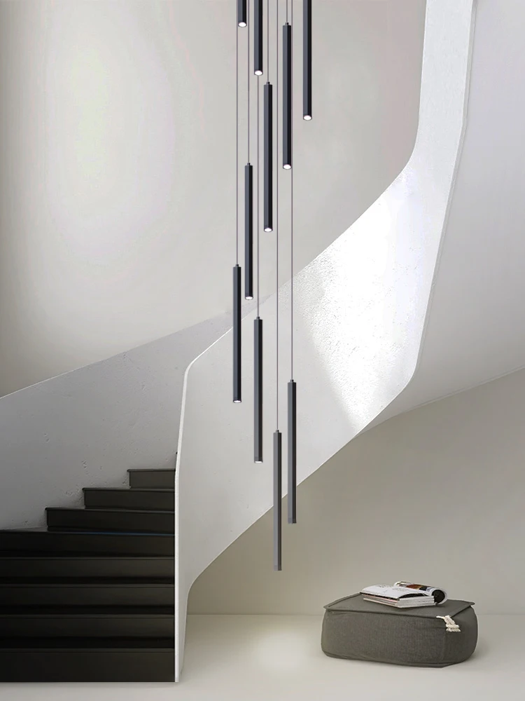 Tubular Long Chandelier Modern Living Room Pendant Hanging Large Home Decoration Chandelier Villa Stair Staircase Lighting