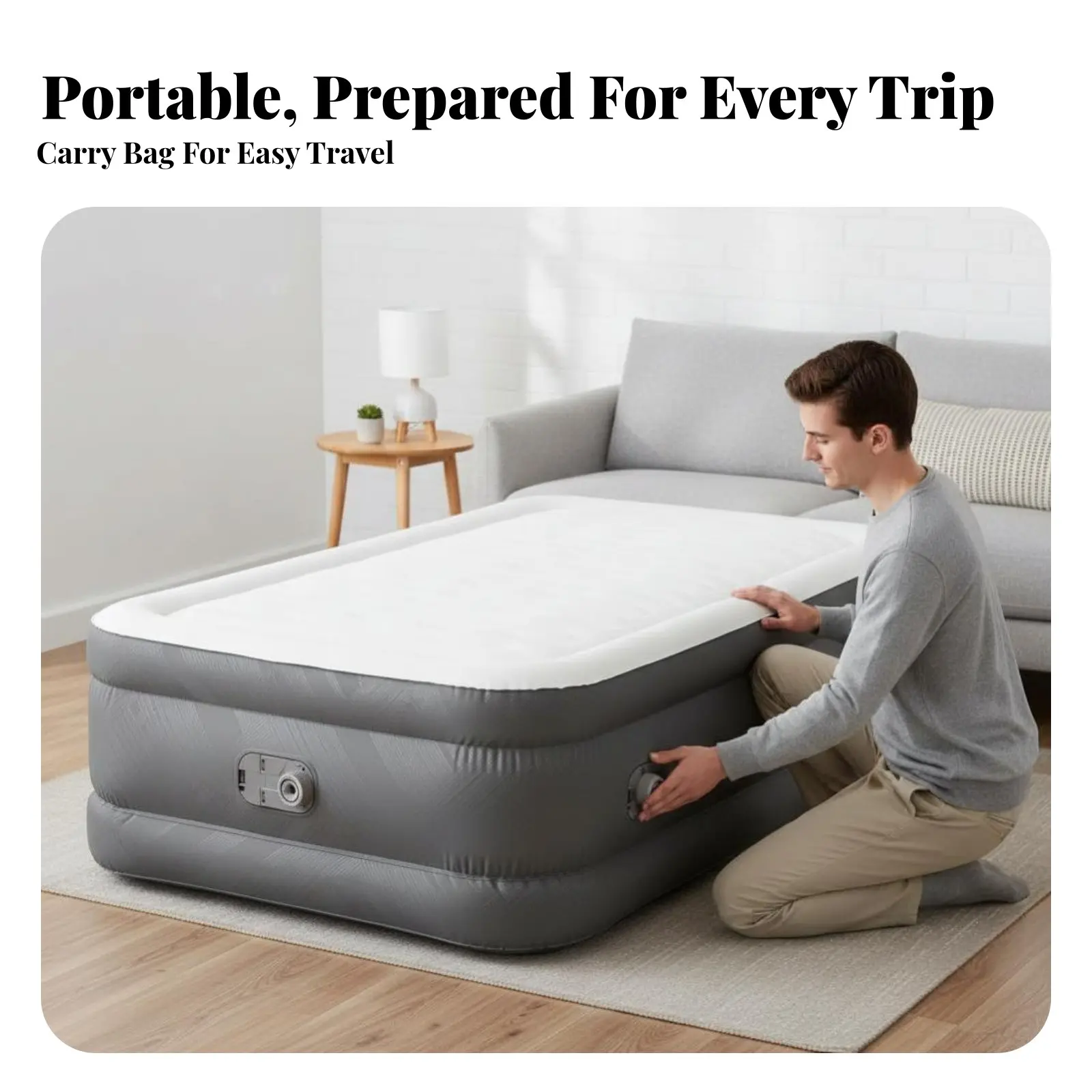 

Надувная кровать, двуспальный надувной матрас со встроенным насосом, утолщенный, портативный для кемпинга и домашнего использования