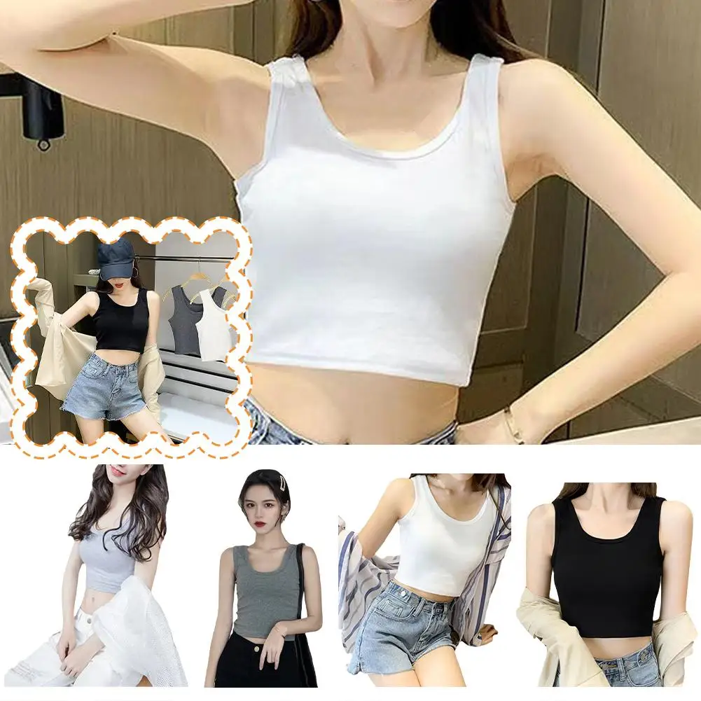 Short Women Hong Style Innerwear Base No Sleeve Spring Black Vest Waist Outdoor Tight Summer Strap Wear Small Fashion Q1E1