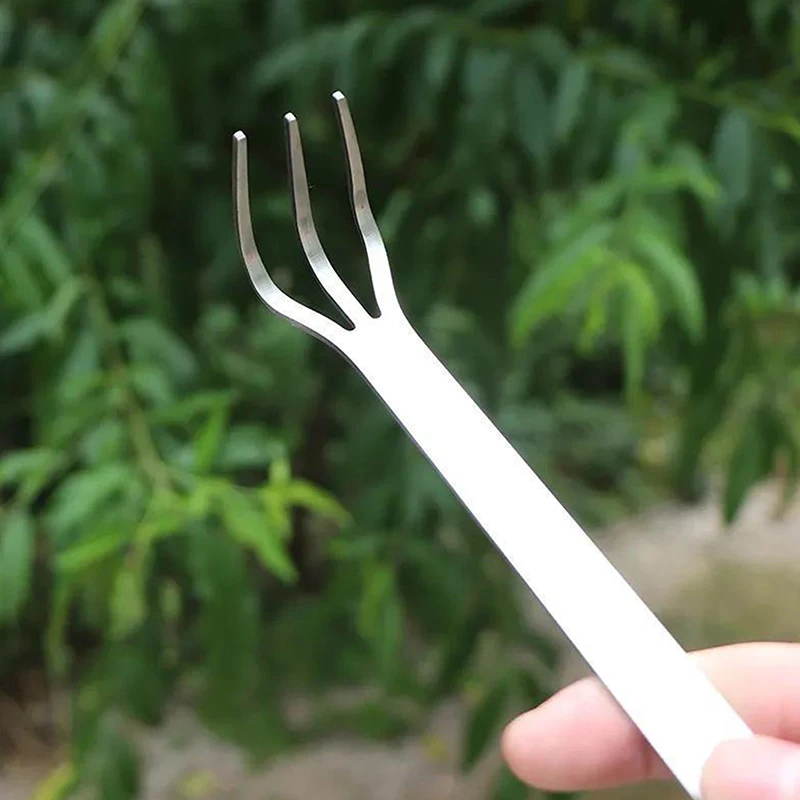 1Pc New Stainless Steel Root Rake Bonsai Potted Plants 3-Prong Loosen Soil Tool Handheld Rustproof Rake Home Gardening Tool