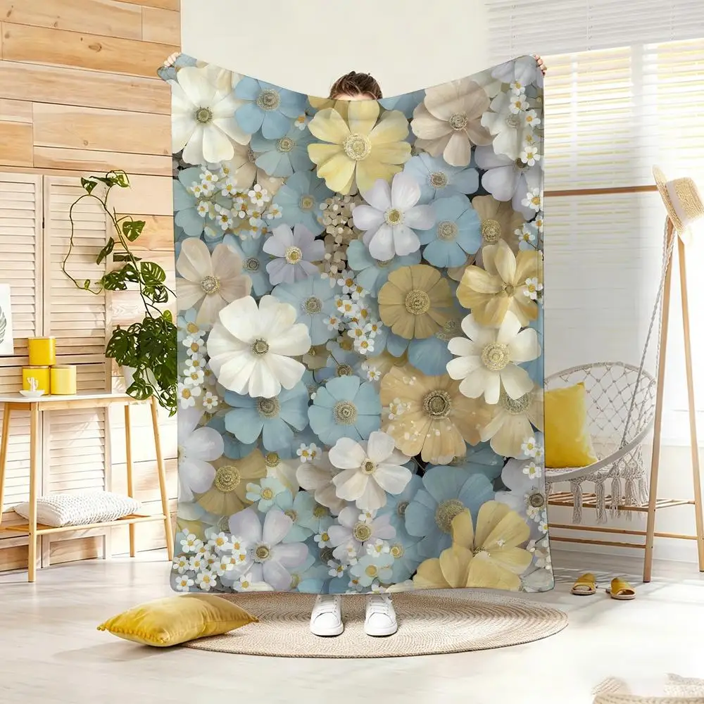ANIME V-Vintage floral Throw Lightweight 240g Flannel Blanket Soft Skin-friendly for Summer Cooling
