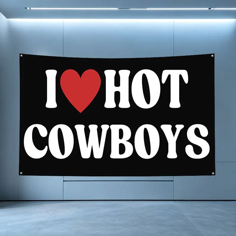 I Love Hot Cowboys Flag, 4-Hole Outdoor Flag, Suitable for Yard Signs, Garden Lawns, Holiday Party Supplies, Wall Decor, House G