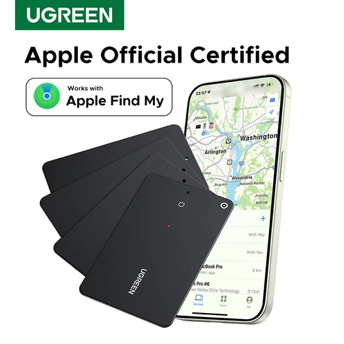 UGREEN Buscador de billetera, tarjeta de seguimiento Bluetooth inteligente y localizador de artículos para etiquetas de equipaje Pasaportes con Apple Find My App (solo iOS)