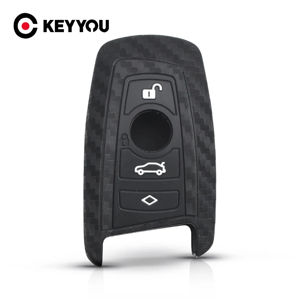 KEYYOU For BMW 1 2 3 4 5 6 7 M Series X3 X4 F20 F22 F30 F31 F36 F10 F11 F07 F12 F01 Carbon Fiber Silicone Car Key Case Fob Cover