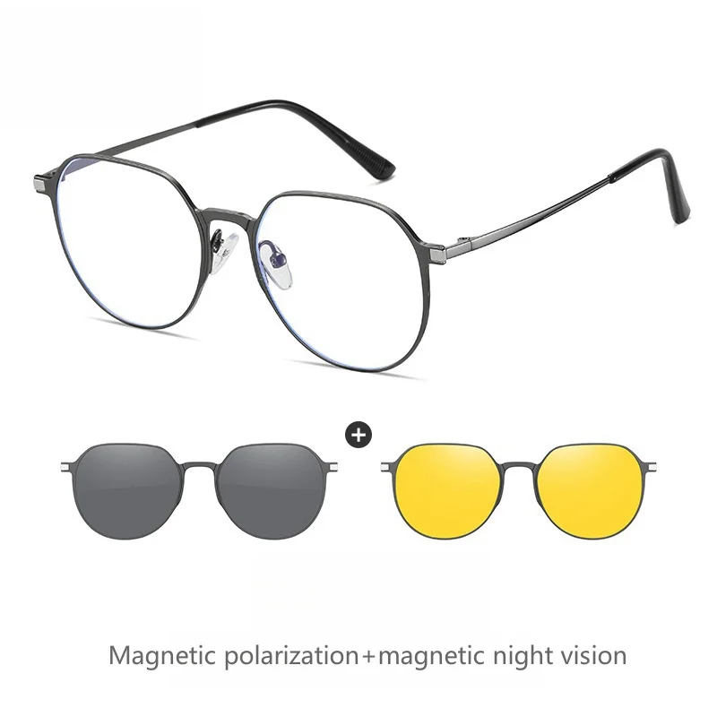 

MOMOJA Metal Polygonal Women's Magnetic Suction Glasses Optical Prescription Polarized Sunglasses For Men 7023