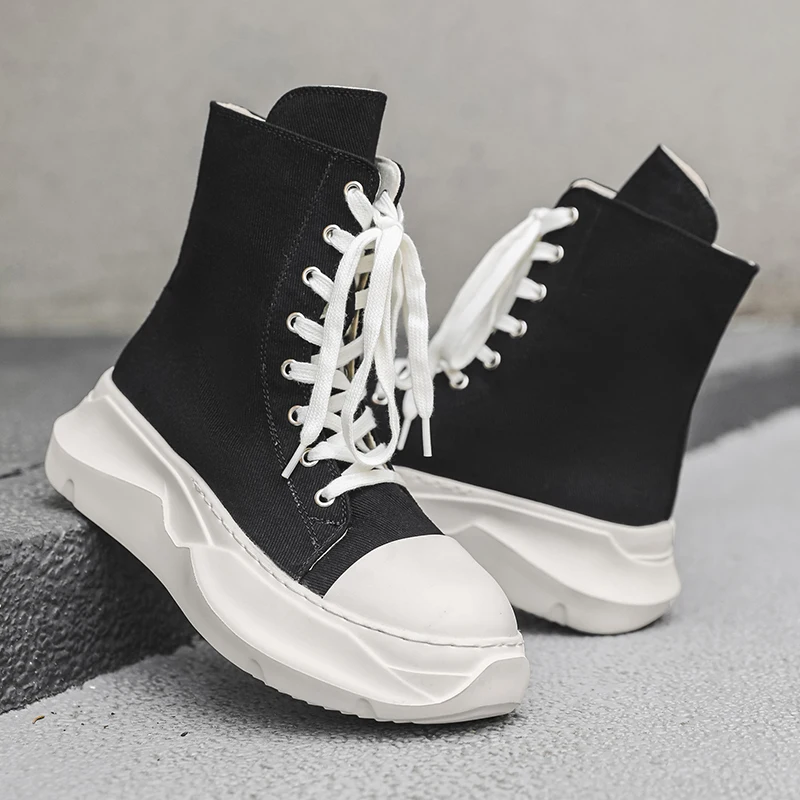 

Black Ankle Boots Canvas Skateboard Designer Outdoor Fashion Working High Top Footwear Men Sneaker Casual Shoes for Man 2025 New