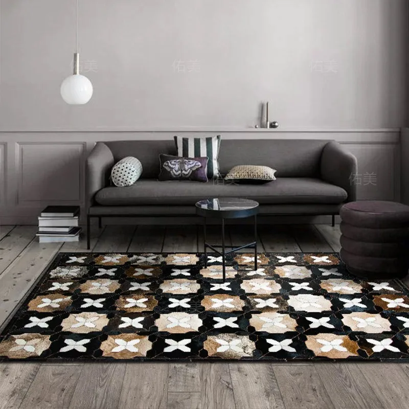 Handmade Vintage Living Room Carpet Real Cowhide Area Rug for Study Cloakroom Floor Mat Handmade Customize Any Size Large Rug