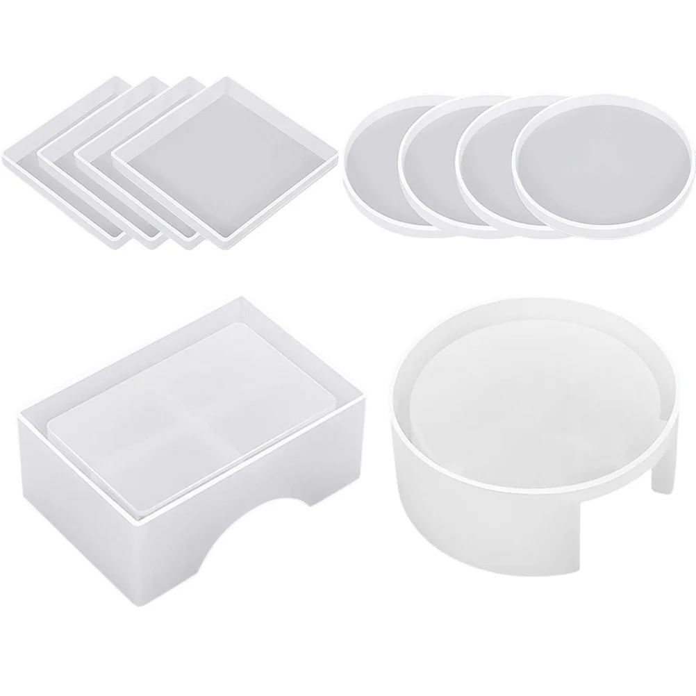 

1Set Crystal Epoxy Coaster Molds Silicone DIY Cup Mat Casting Mold Round Square Mold for Resin Coaster Holder Making DIY Crafts