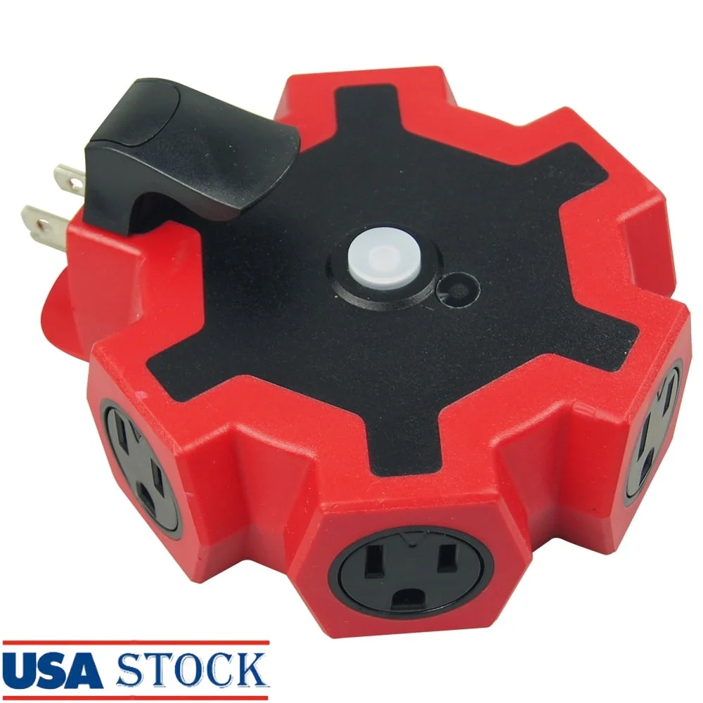 

5 Outlet Outdoor Extension Cord Power Adapter with Safety Cover Circuit Breaker Waterproof Heavy Duty 15 Amps Indoor Outdoor Use