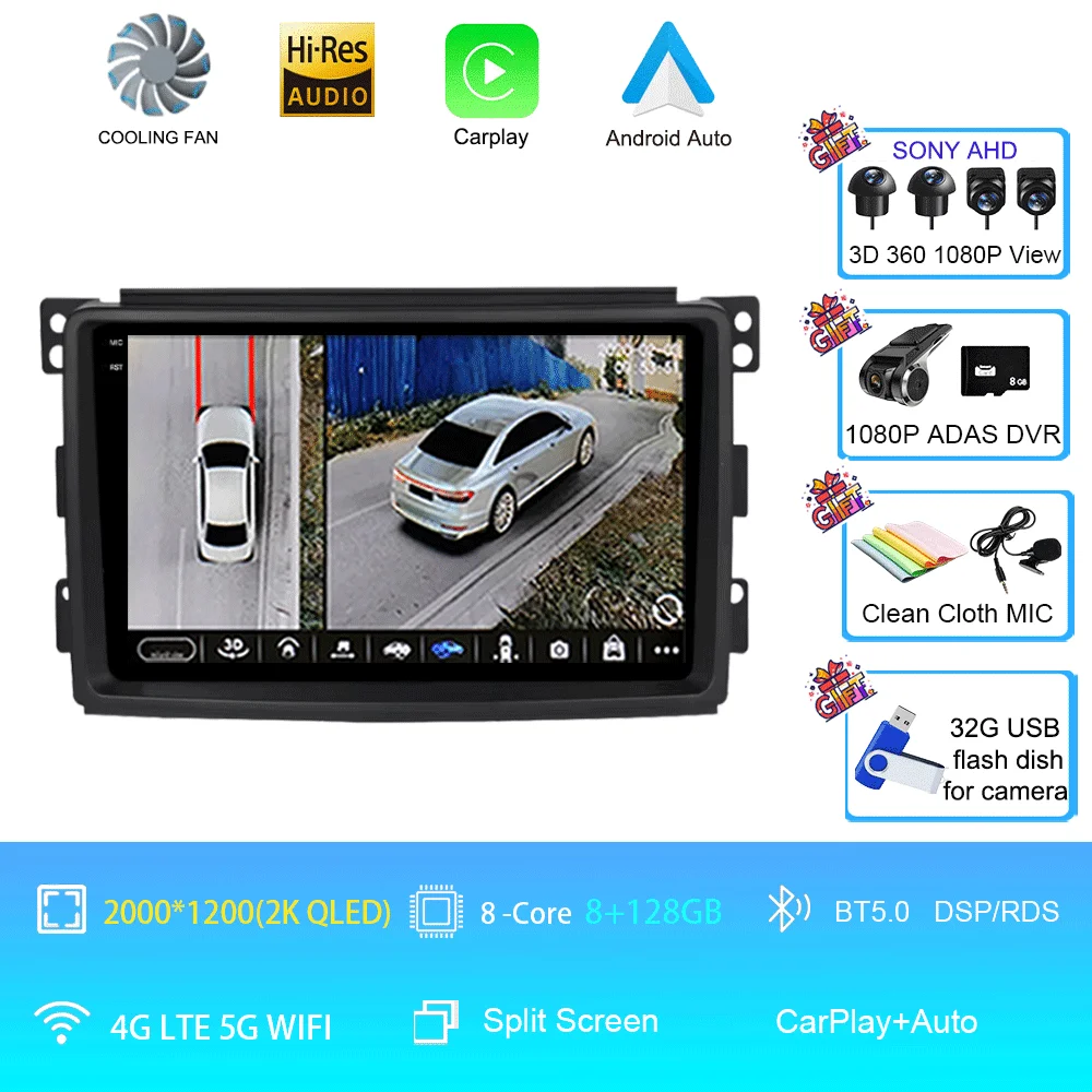 Android 15 Voor Mercedes Benz Smart Fortwo 451 2006 2007 2008 2009 Autoradio GPS Carplay Multimedia Speler Navigatie Stereo auto