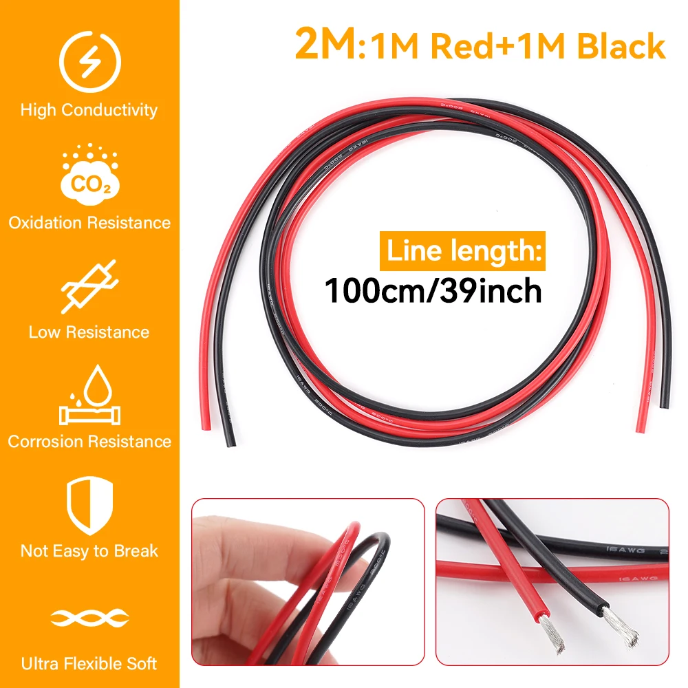 High Quality Flexible 16Awg Silicone Tinned Copper Wire 1M Red and 1M Black Cable for Cars Rvs Trucks Rc Batteries