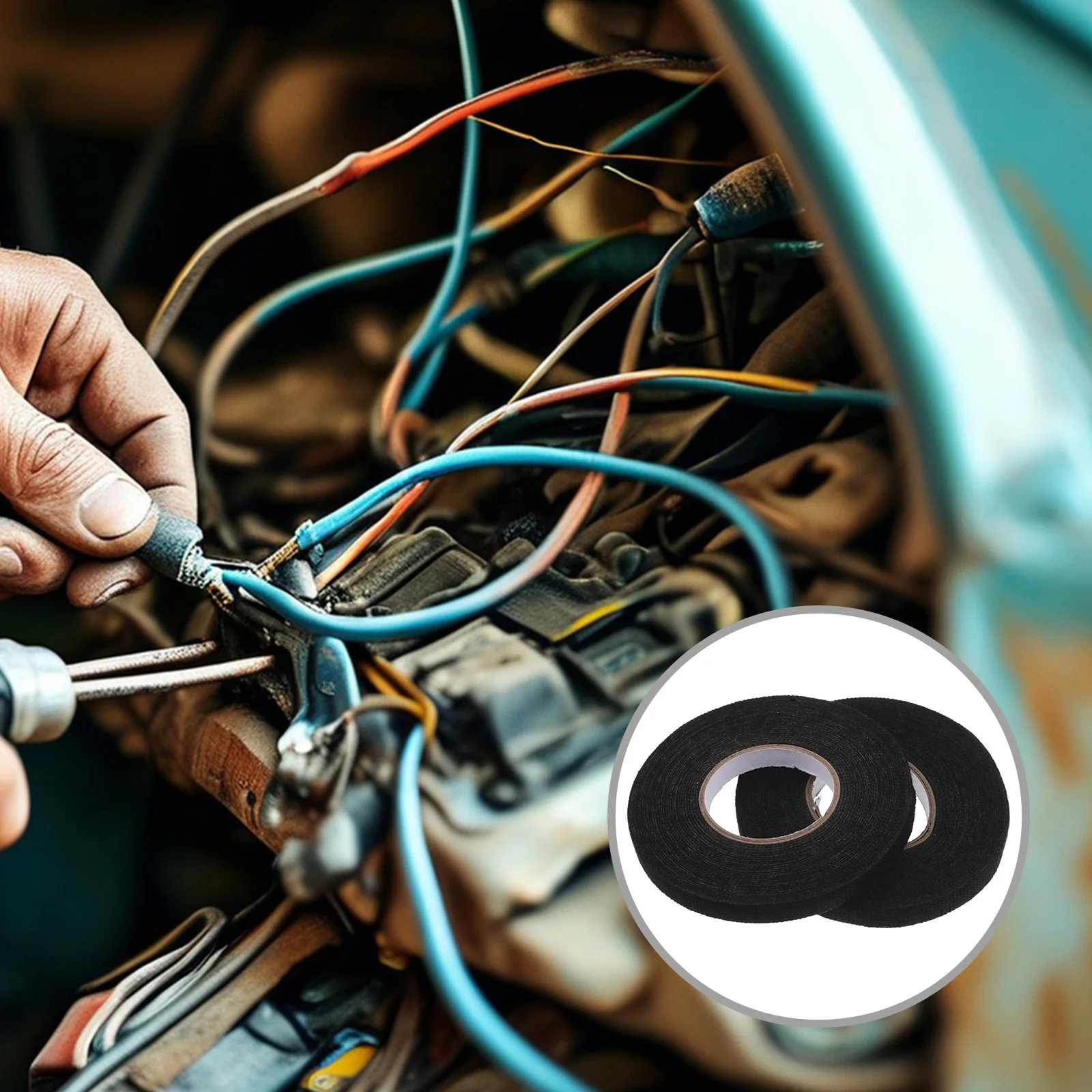 

2Pcs Automotive Wire Harness Tape 9mmx15m High Temperature Insulation Fabric Black Protective Cable Tape for Industrial