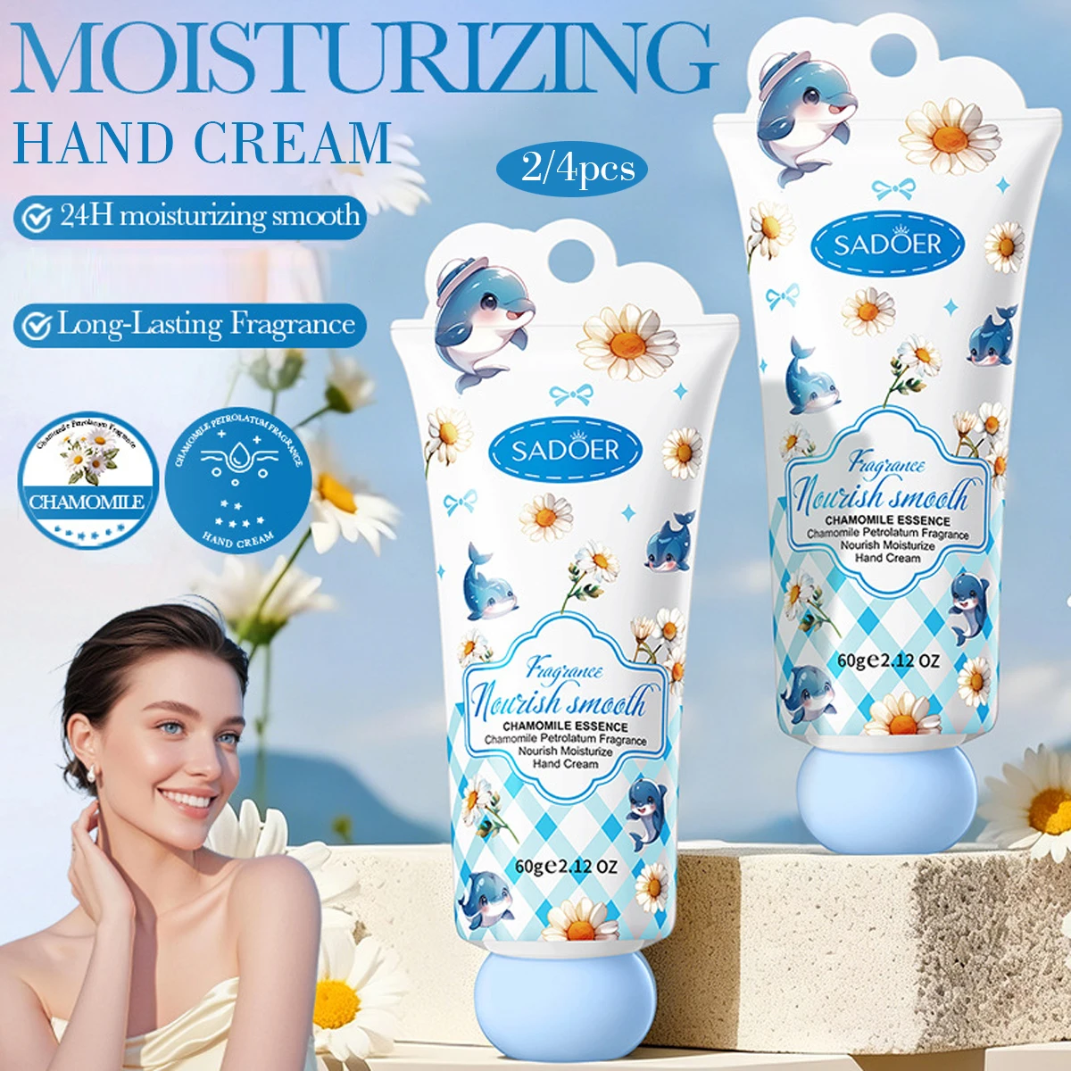 2/4pcs Chamomile Fragrance Nourishing And Moisturizing Hand Cream 60g, Leave Skin Looking Healthy