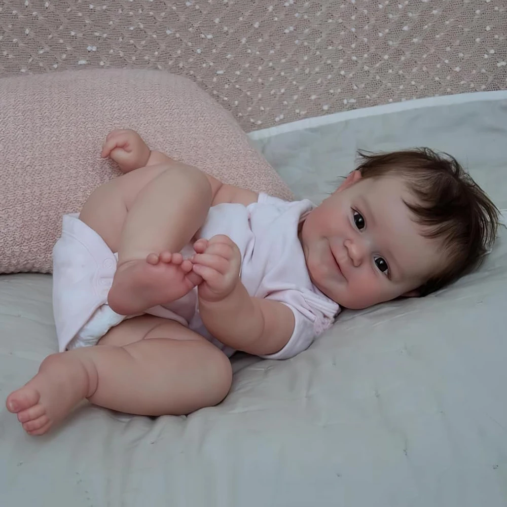 Realistyczna lalka Reborn Baby Doll całe ciało silikonowa realistyczna uśmiech nowonarodzona dziewczynka lalki ukorzenione włosy widoczne żyły zabawka do kąpieli prezenty dla dzieci