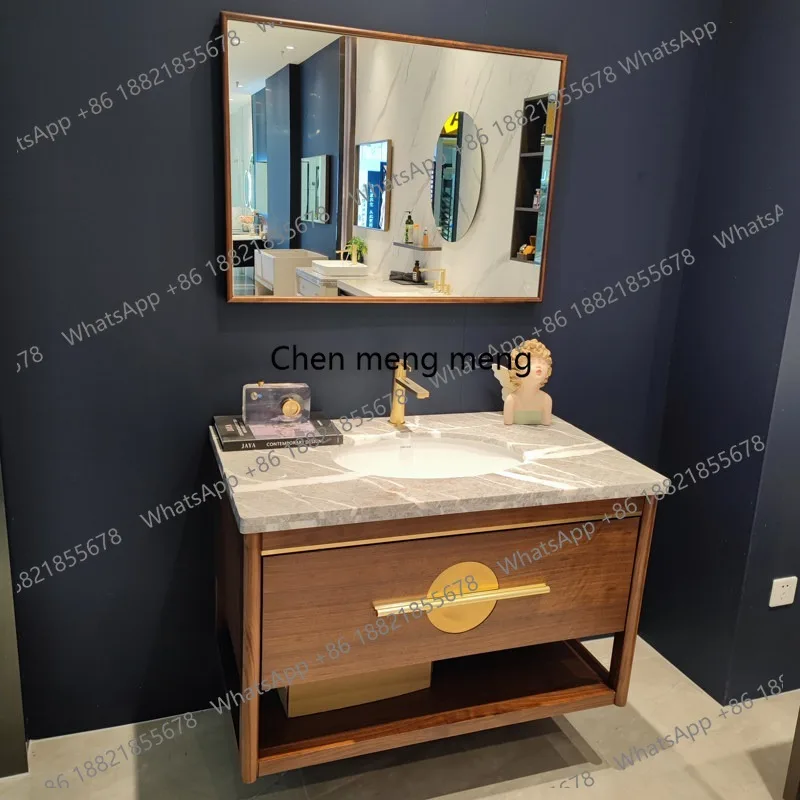 

New Chinese oak bathroom cabinet combination solid wood washbasin modern simple hand washbasin cabinet