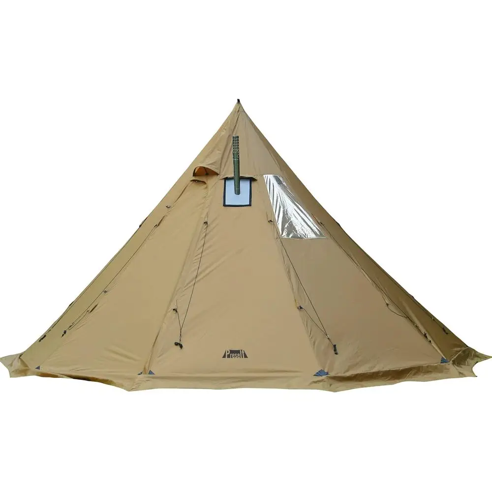 

6-Person XL Tipi Tent with Sn Window, 2.6m Height, 4.6m Diameter, Wood Stove Friendly for Camping & Hunting