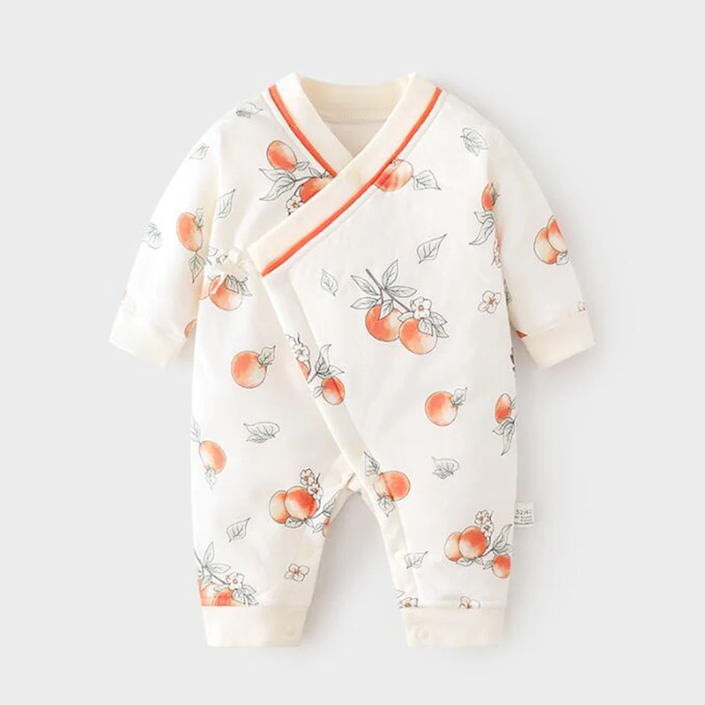 Baby Girl Romper Long Sleeve Floral Autumn Winter Quilted Warm Newborn Clothes Christmas First Birthday Baby Boy Jumpsuit