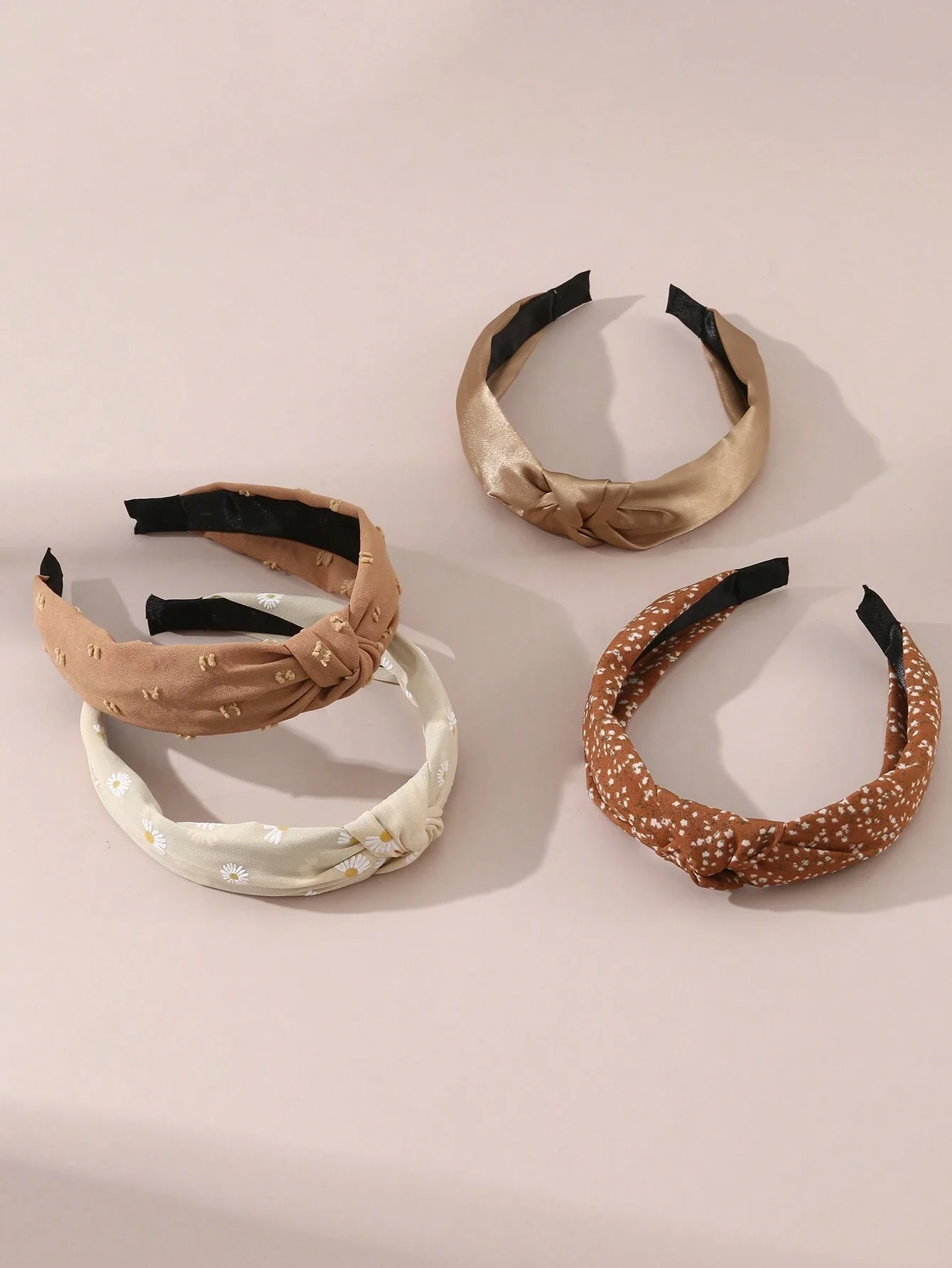 

Набор из 4 женских повязок на голову с узлами, с принтами ромашек и цветов, в землистых коричневых тонах, повседневные аксессуары для волос на осень-зиму
