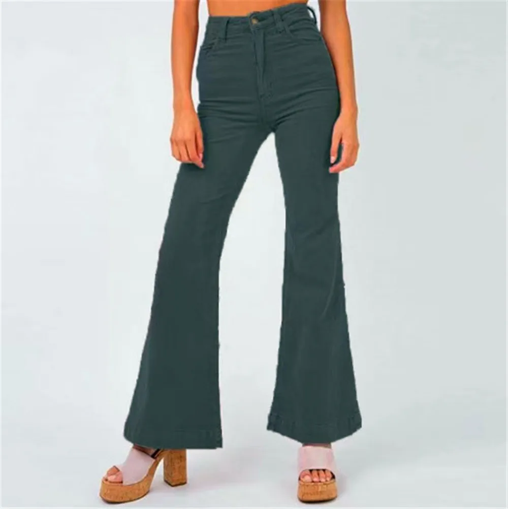 Imagem -04 - Calças Femininas de Veludo Flare Menina Alta 180cm Casual Denim Calças Coração Impressão Elástico Sino Inferior Calças Largas Ouc Ouc047