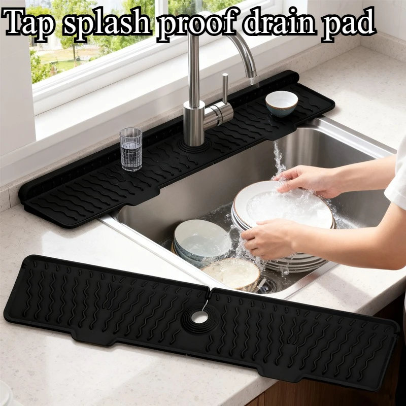 1 Heavy-dutyNon-Slip Sink Mat | Foldable Gray/Black, Easy-to-Clean Silicone Material, Tilted Drainage Design, Suitable for Sinks