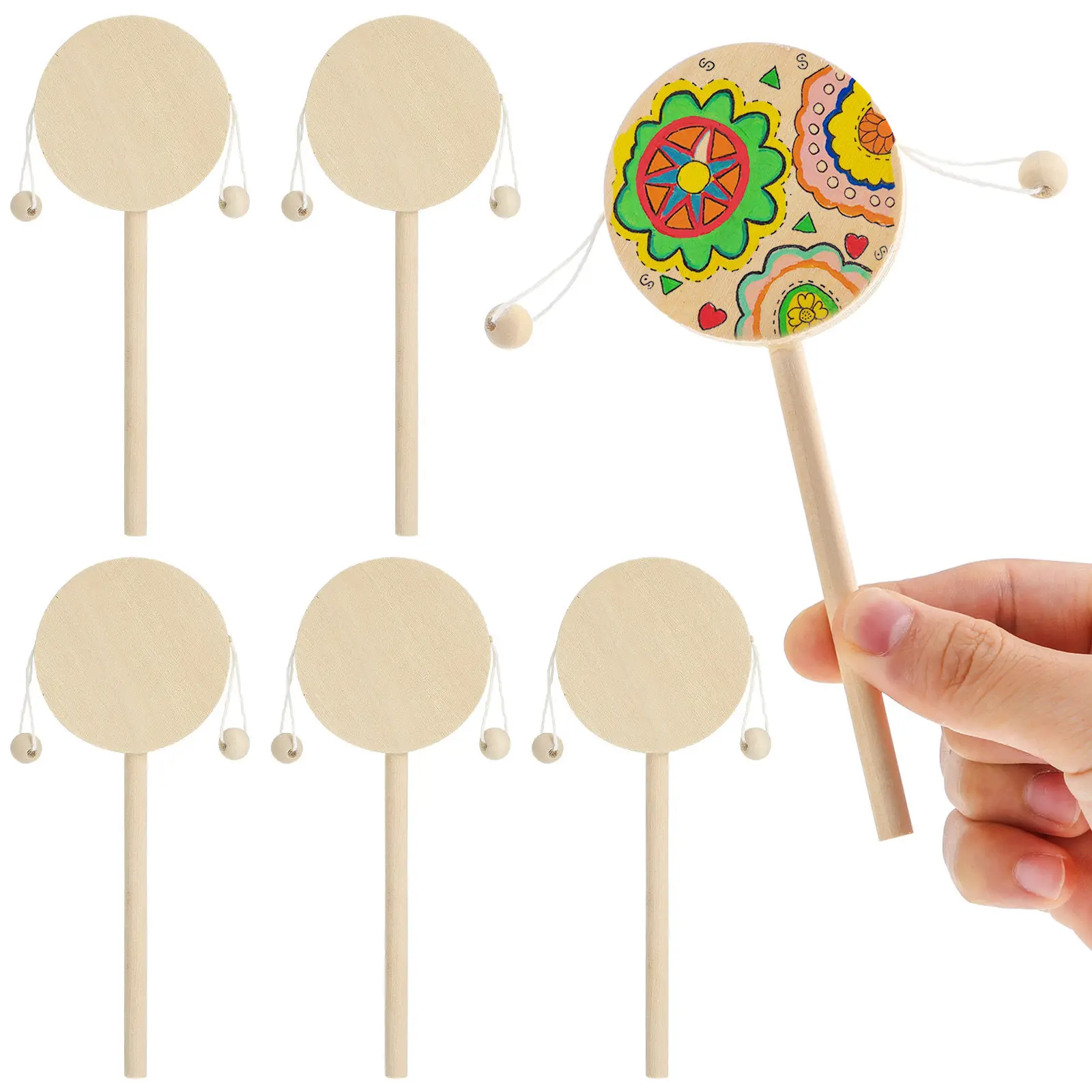 

Набор для творчества: деревянный барабан-погремушка для раскрашивания, музыкальный инструмент для детей, подарок для малышей, улучшающий координацию, из натурального дерева
