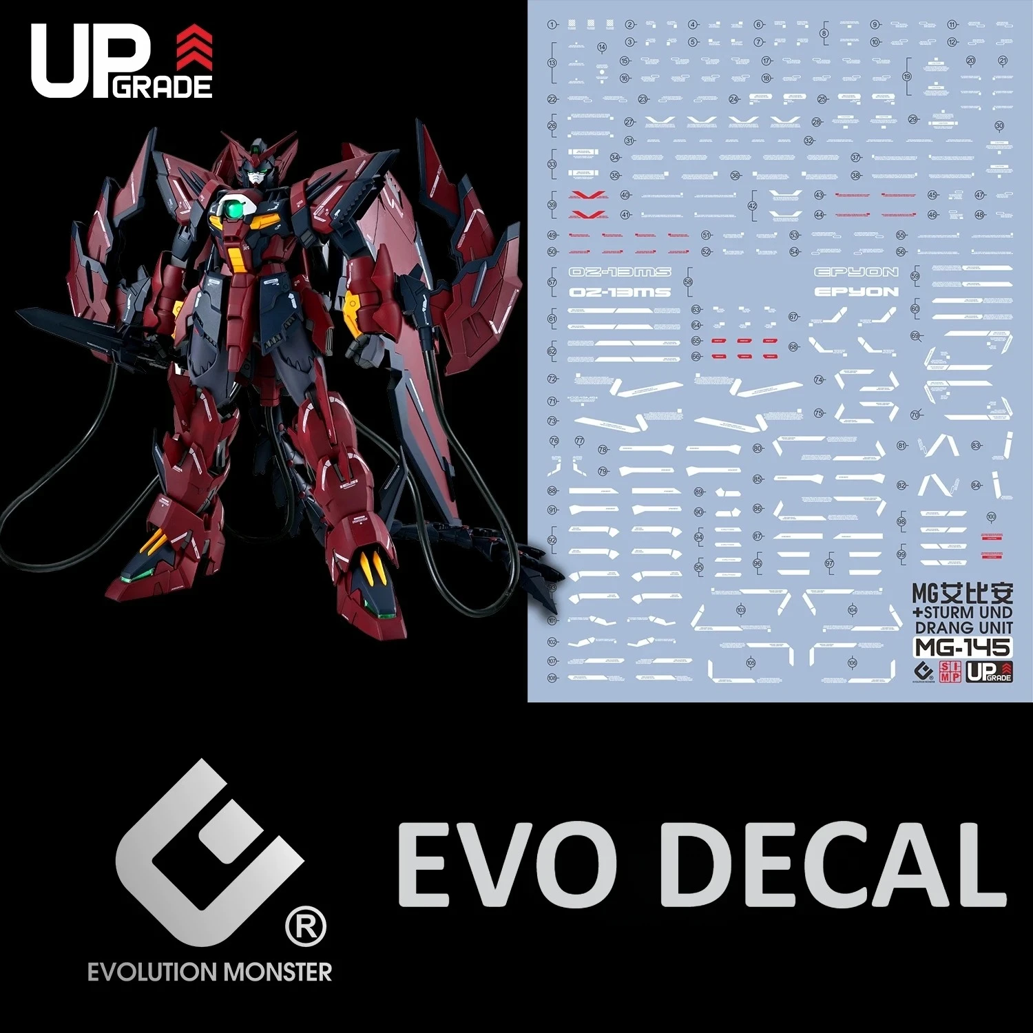 

EVO MG-145 Fluorescent Water Slide Decals For MG 1/100 EPYON EW Sturm Und Drang DIY Upgrade Accessories