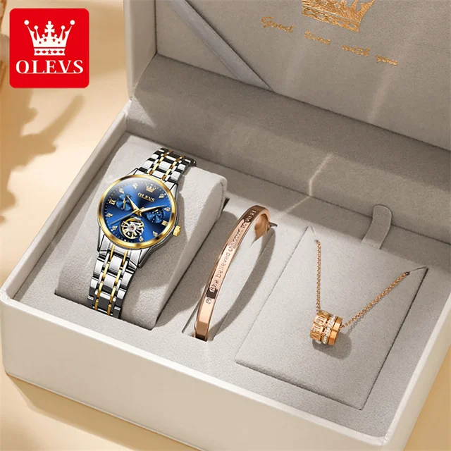 Olevs original moonswatch für frauen automatische mechanische uhr skelett design elegante weibliche wasserdichte uhr damen armbanduhr