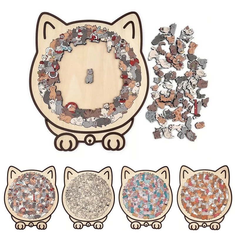 Morandi Color 135-teiliges katzenförmiges Holzpuzzle, unregelmäßige Tierstücke für Heimdekoration, Partyspiele und Geschenke