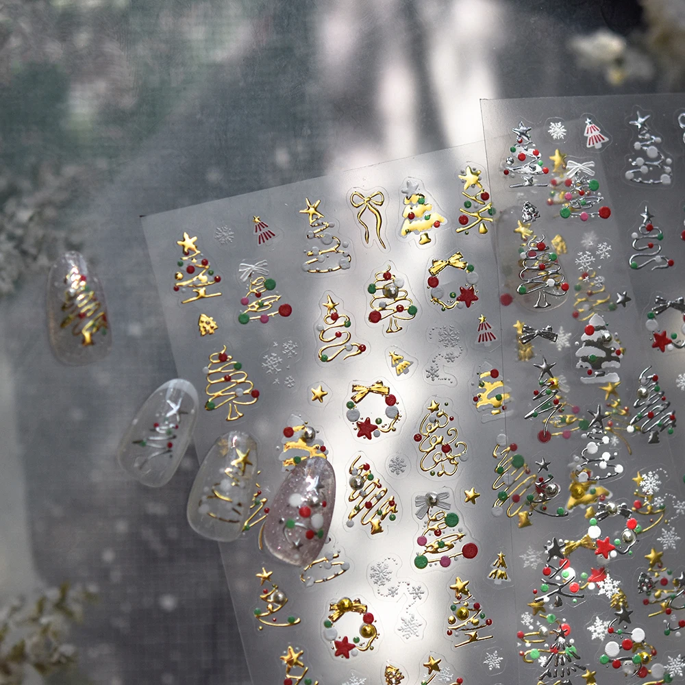 Pegatinas navideñas con diamantes para decoración de uñas, manzanas de nieve, osos, árbol, pegatinas para manicura, decoraciones para el hogar DIY, deslizador 5D Super Y2K