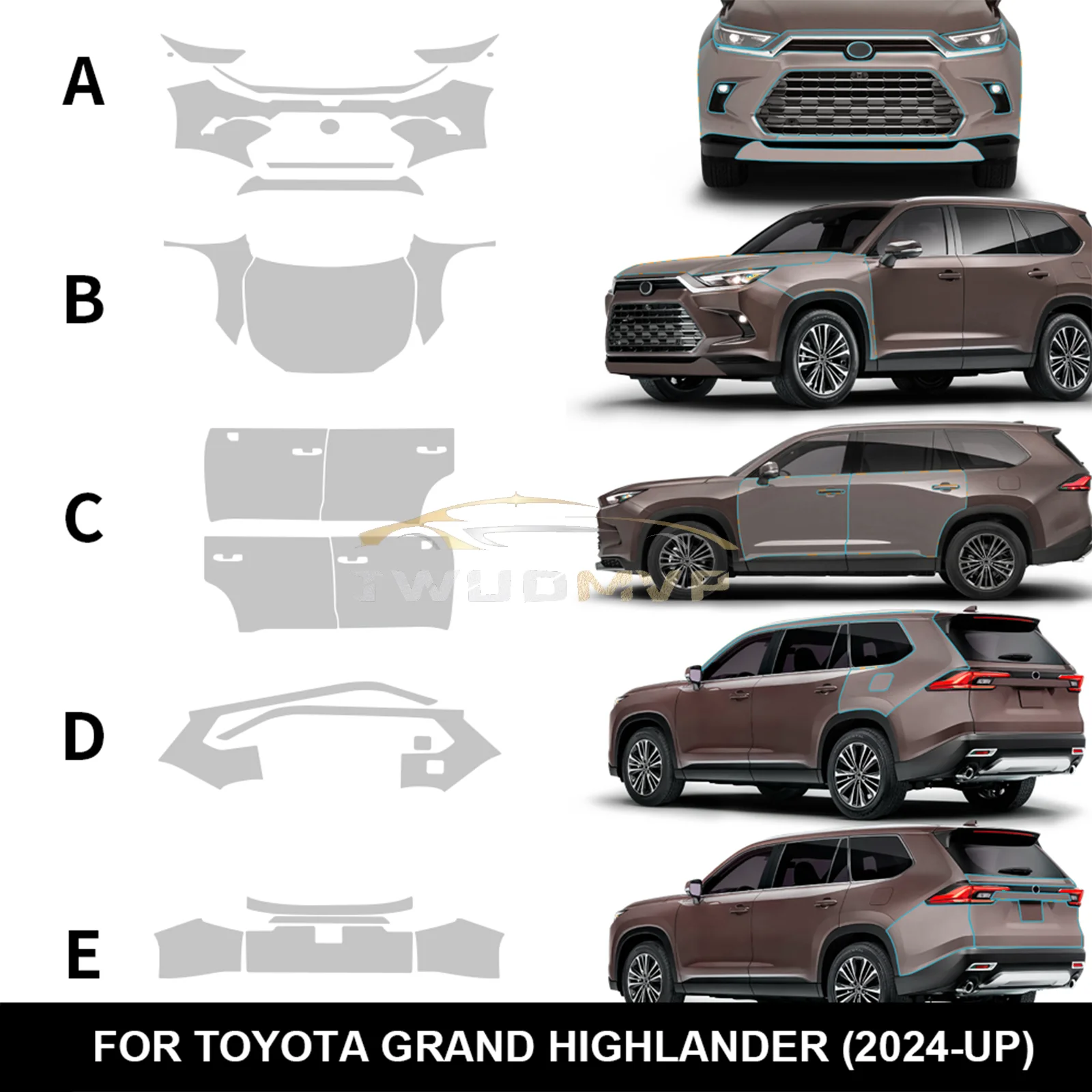 

Для Toyota Grand Highlander 2024 2025 Защитная пленка против царапин ТПУ Наклейка на кузов автомобиля Защитная пленка для краски PPF Прозрачная