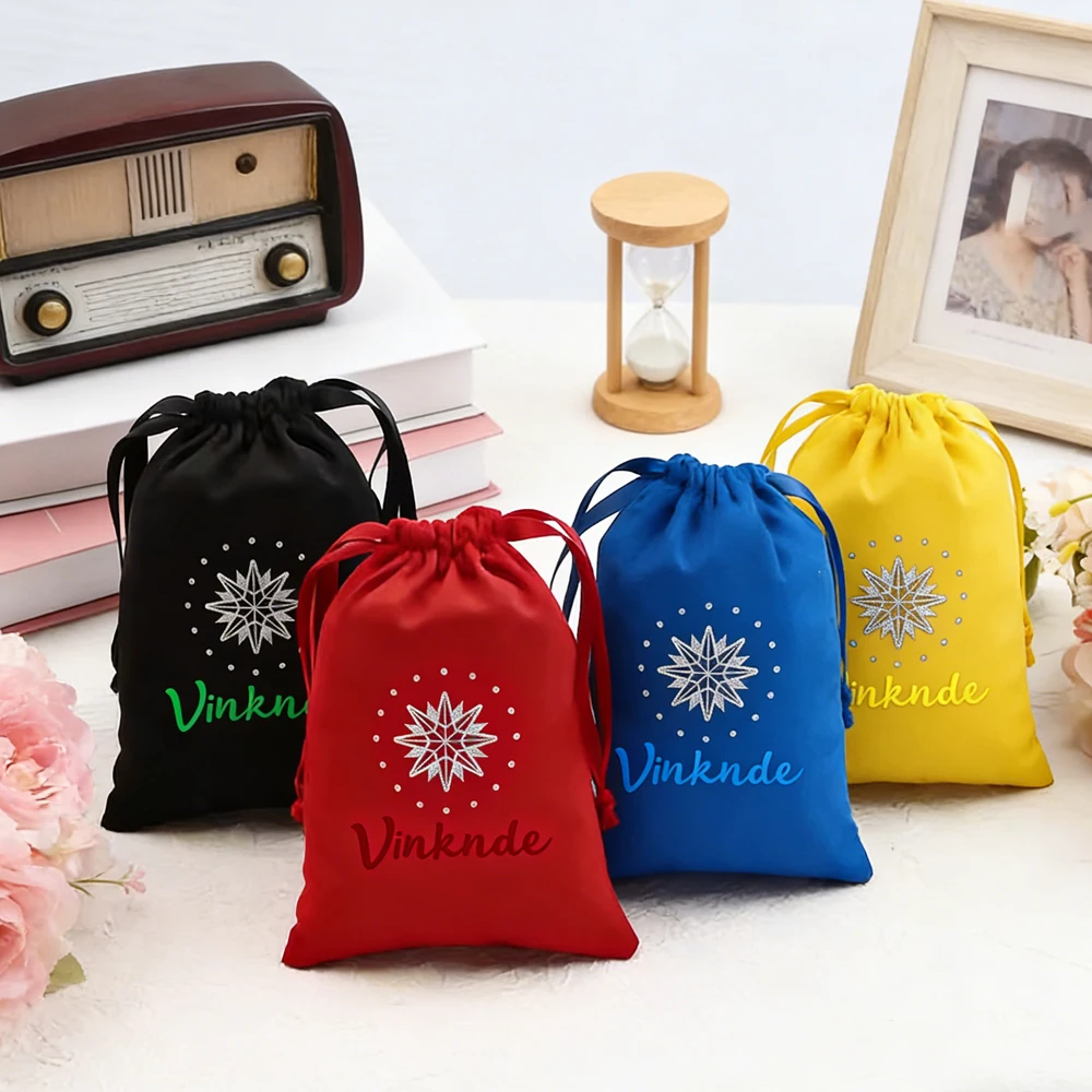 

100Pcs 7x9cm Custom Logo Black Flannel Jewelry Bag Velvet Drawstring Pouch Ring Earring Pendant Bracelet Storage Packaging Sack