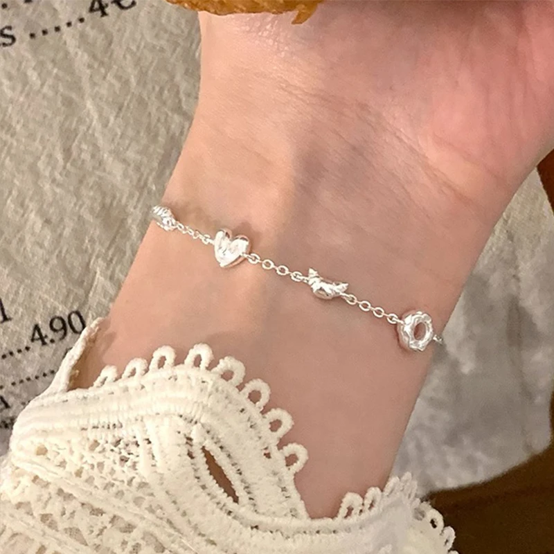 VENTFILLE 925 Sterling Silver Love Heart Bread Bracelet For Women Interesting Versatile Design Jewelry Gifts Dropshipping