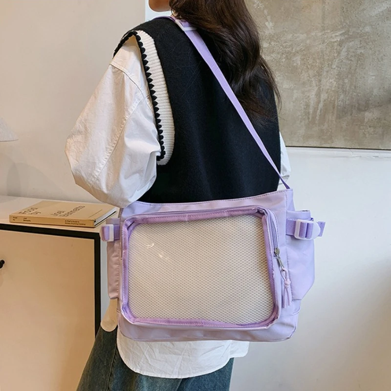 Fashion Ita Bag with Transparent Pocket Ladies Crossbody Shoulder Bag,Side Pockets Casual Sling Purse for Collecting Pins Travel
