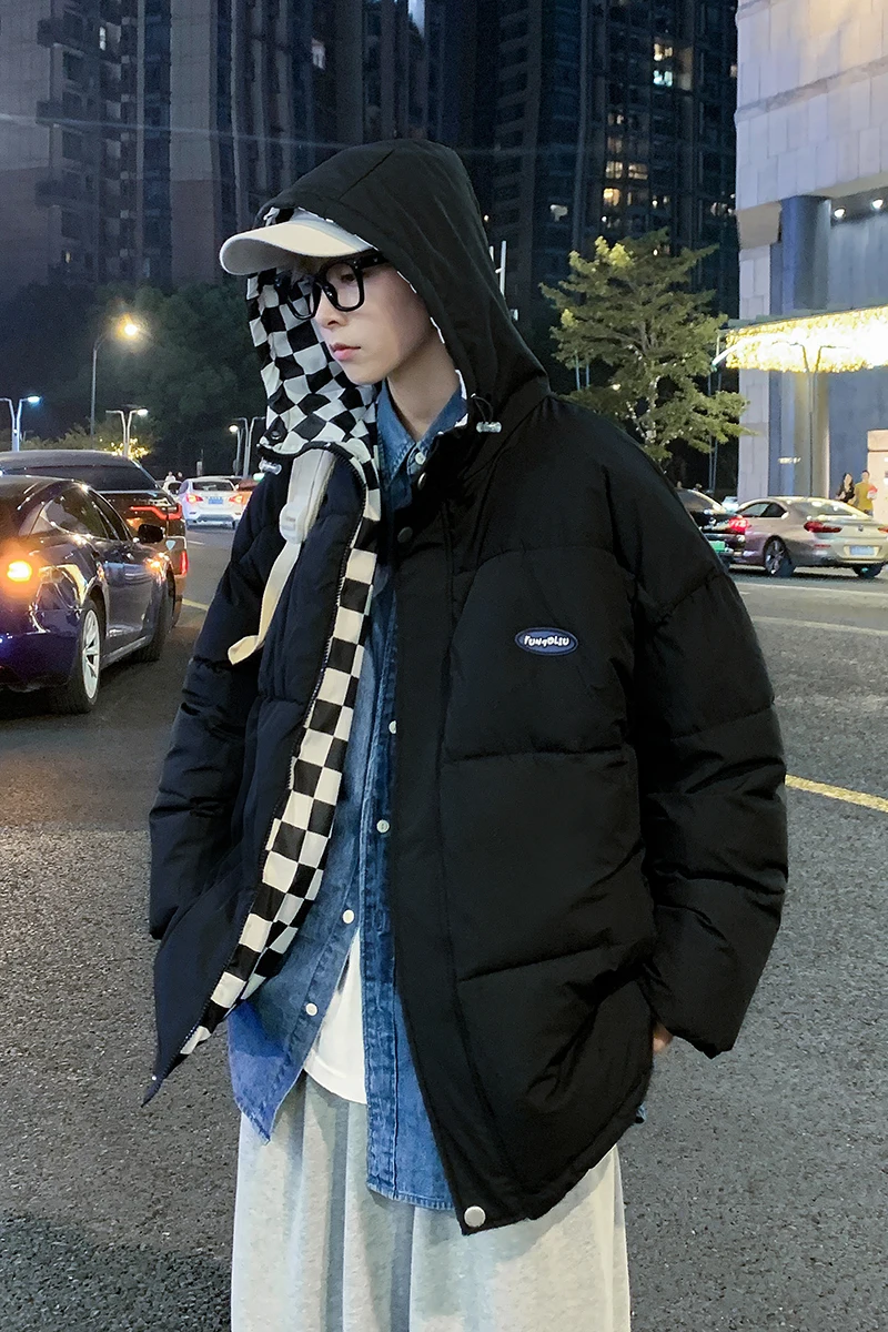 Ropa de calle de doble cara para hombre, abrigo frío acolchado de algodón, chaqueta informal gruesa con capucha, Y2k, Unisex