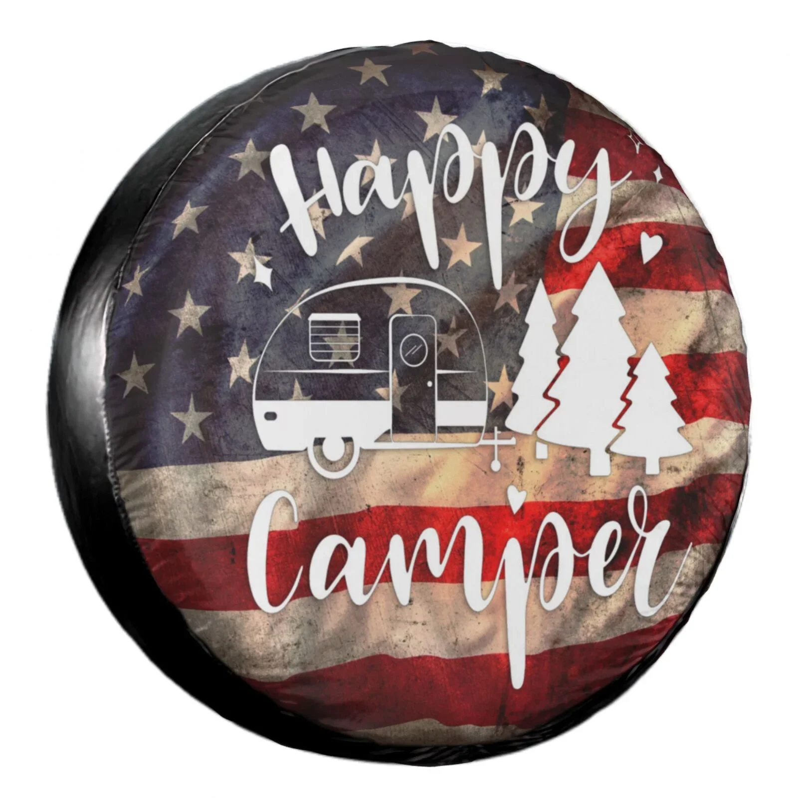 

Camper Happy usa flag Spare Tire Cover Weatherproof Universal Vehicle Accessories 14 Inch Polyester RV Camper Accessory