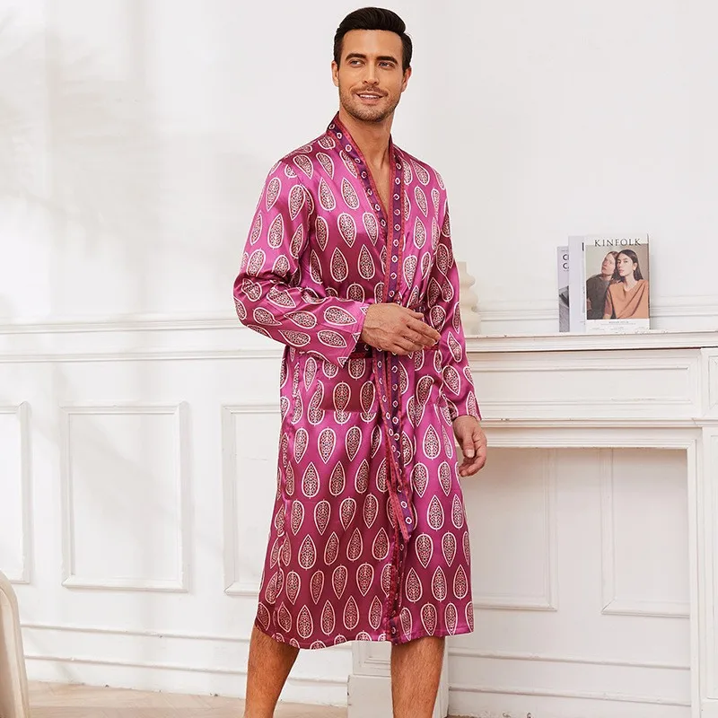 Kimono da uomo accappatoio indumenti da notte larghi Loungewear stampa macchia vestiti per la casa indumenti da notte Casual maschili accappatoio da notte con cintura