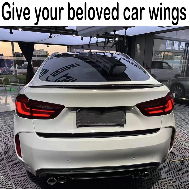 For BMW X6 F16 2015 16 17 18 19 20 Rear Trunk Boot Lid Lip Roof Spoiler Wings Black Carbon Car Styling Tuning Accessories