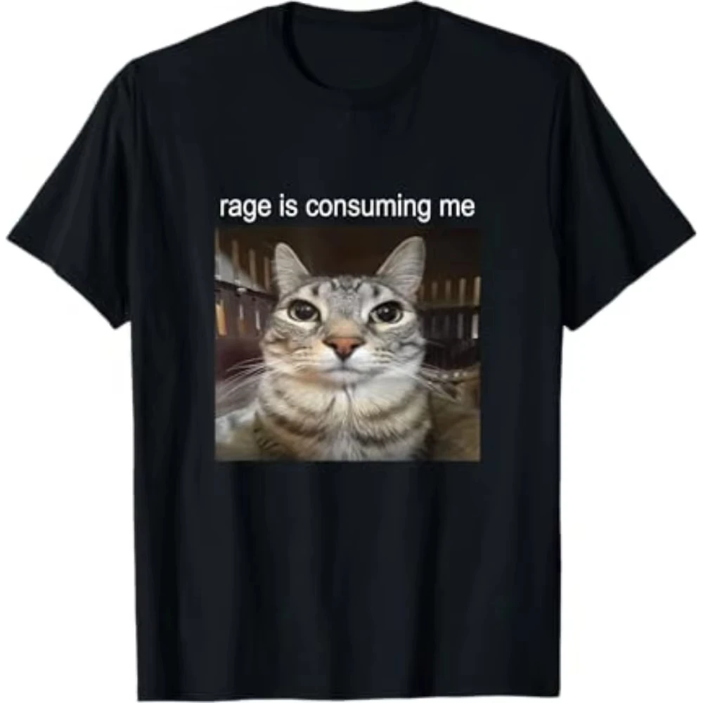 Rage Is Consuming Me Cat Meme T-Shirt Men Women Unisex Funny Cat Graphic Tee Casual Top SSummer outdoor fashion streetwear