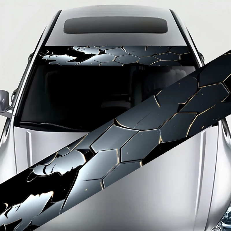 

1-Piece Silver and Black Geometric Character Decorative Painting Car Stickers: 1-Piece Set - Waterproof, Scratch Resistant