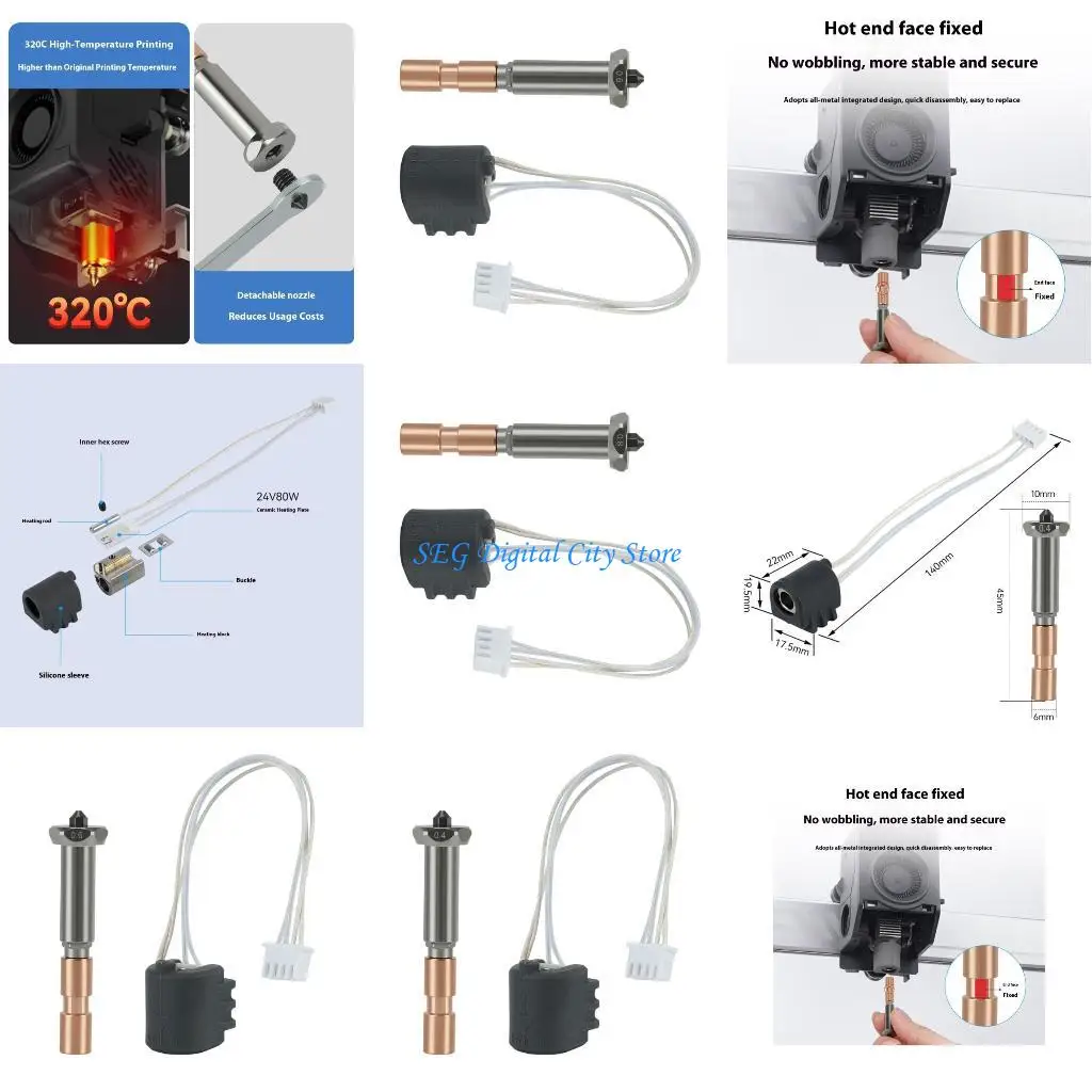 

U75B Multiple Nozzle Measurements Hotend Improve Set With Efficient Earthenware Heating Technology