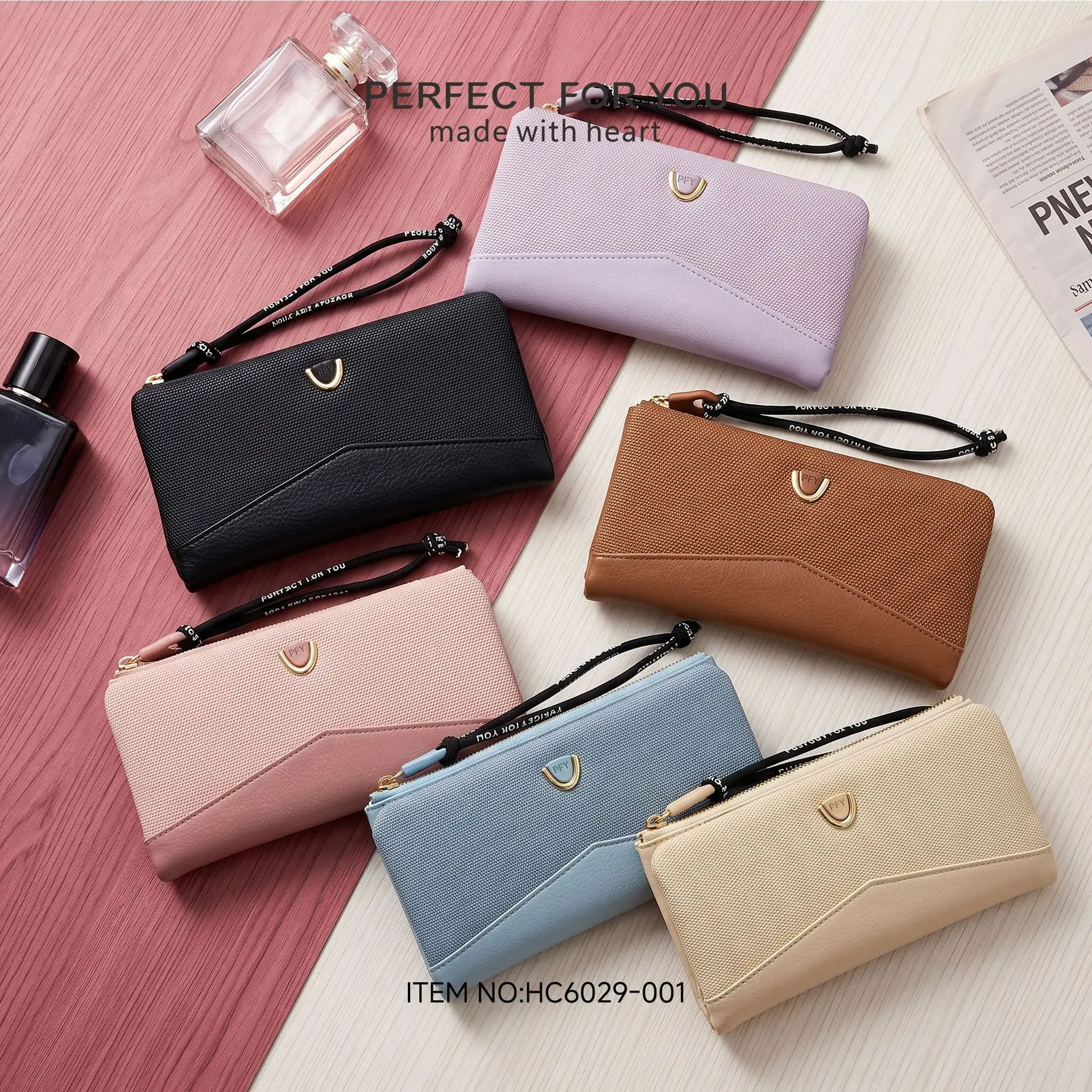 PU leather spliced long zipper wallet for women, large-capacity mobile phone storage, multi-slot women's clutch