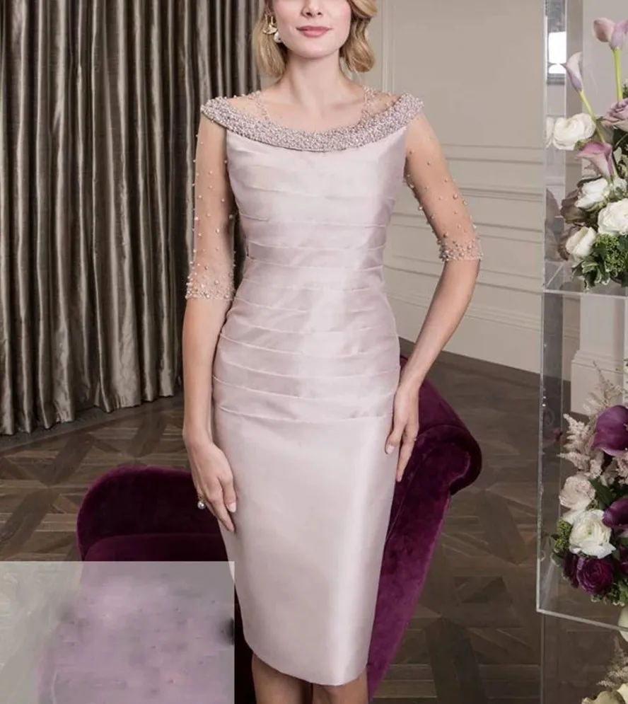 Elegant Mother Of The Bride Dresses 2025 Sheath Knee Length Pearls Guest Party Groom Gowns Customized Robe De Soiree